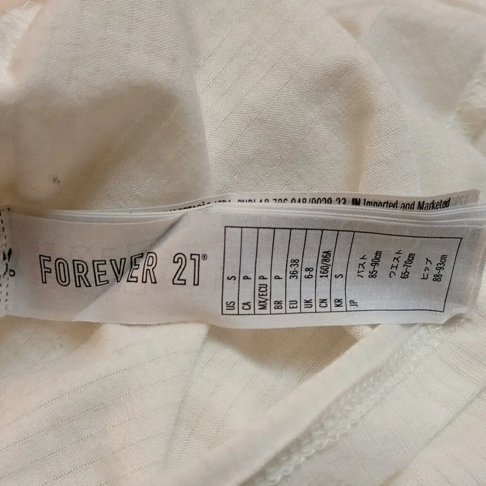 Forever 21 Ivory White Ribbed Button Up Crop Top, Sz S - Picture 7 of 8